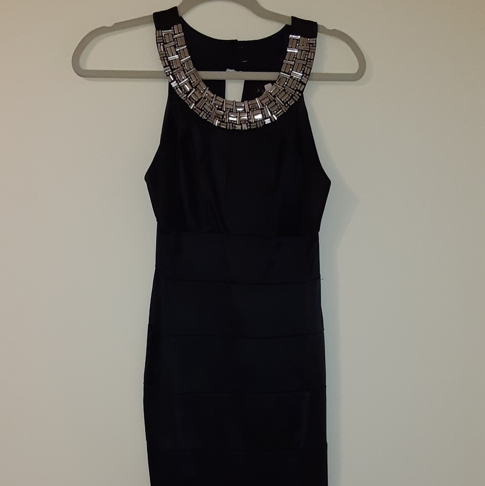 B.Darlin black mini dress with beaded silver color.